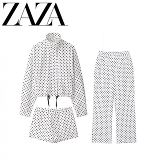 ZAZA 自制欧美风 批发女装时尚百搭气质跨境外贸舒适白色波点套装
