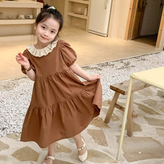 Girls French dress summer children's backless skirt lace collar skirt children's skirt 3-8 years old children's clothing delivery