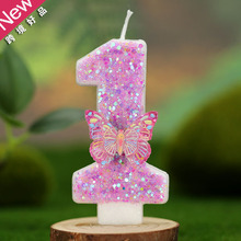 网红数字蜡烛紫红蝴蝶创意生日装饰蛋糕蜡烛跨境亚马逊temu热销品