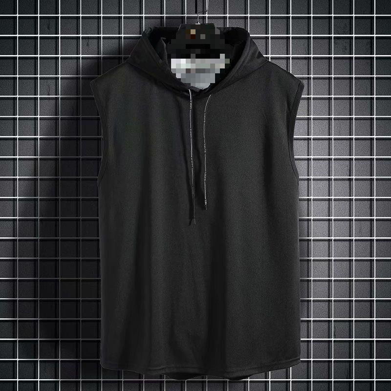 Summer Hooded Vest Men's Waistcoat Seamless Sports Fitness Sleeveless T-Shirt Loose Versatile Casual Ball Uniform Hoodie