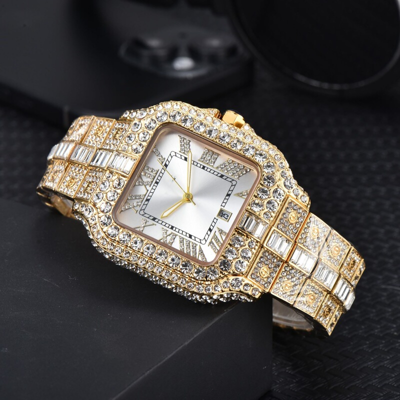 2026 Hot-Selling Foreign Trade Men's High-Quality Casual Steel Band Full Diamond 3-Hand Cartier-Style Watch Factory Wholesale One Piece