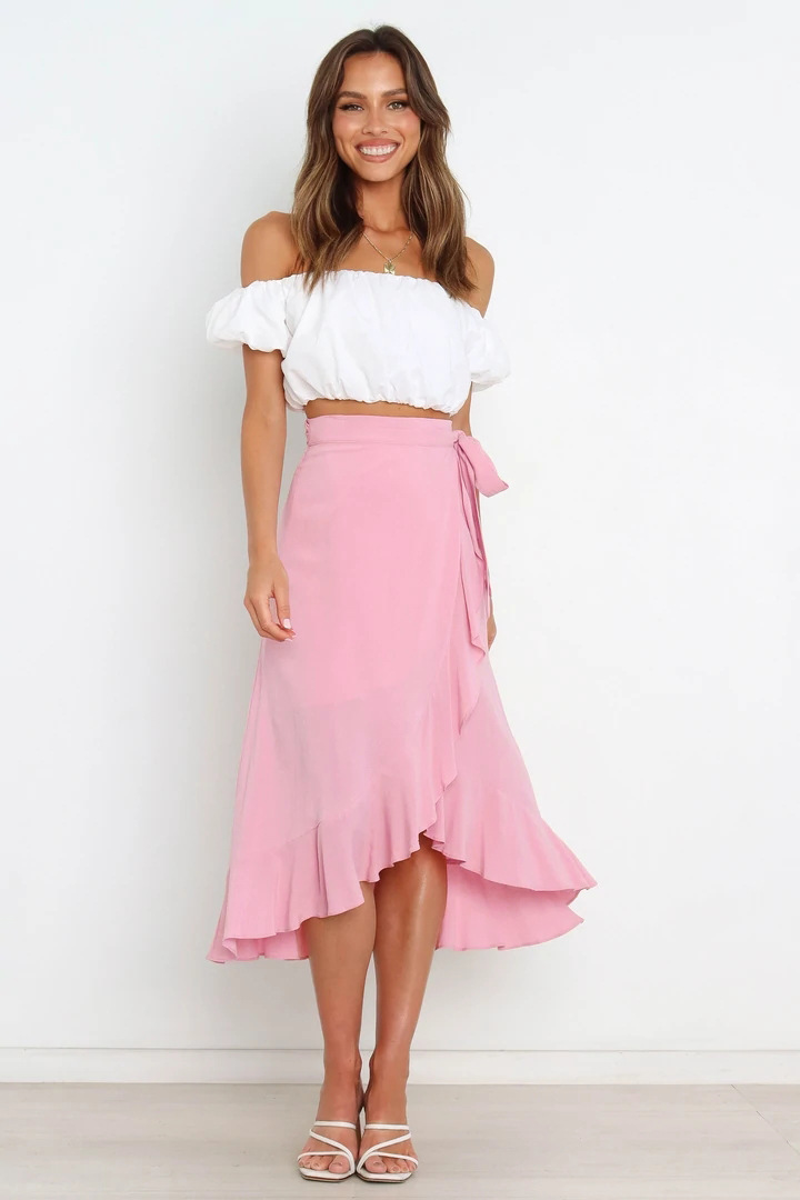 Self-Tie Asymmetric Skirt