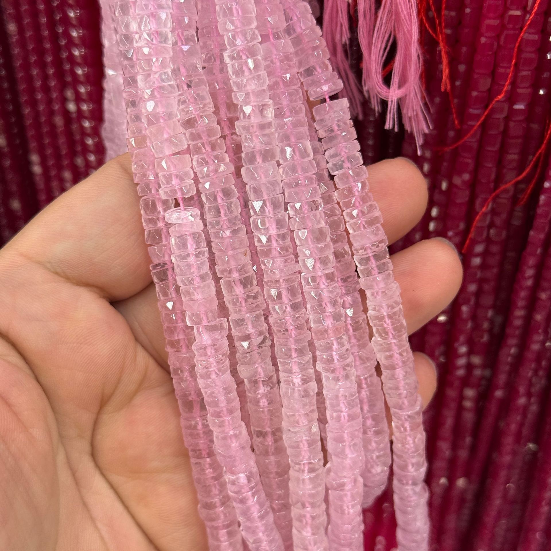 纯天然高品质粉水晶圆片约4.5mm半成品散珠 DIY手工饰品配件手链