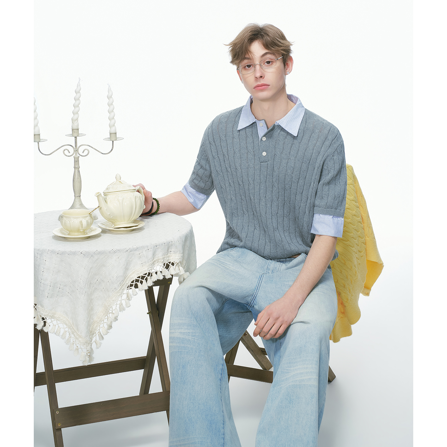 Polo camisa de punto camiseta de manga corta camiseta masculina falsa camiseta de dos piezas entrelazado viejo dinero viento hielo seda fábrica transfronteriza al por mayor image 4
