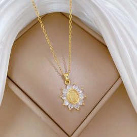 【钛钢】圆形人像满钻轻奢气质华丽满钻项链女百搭锁骨链钛钢链条