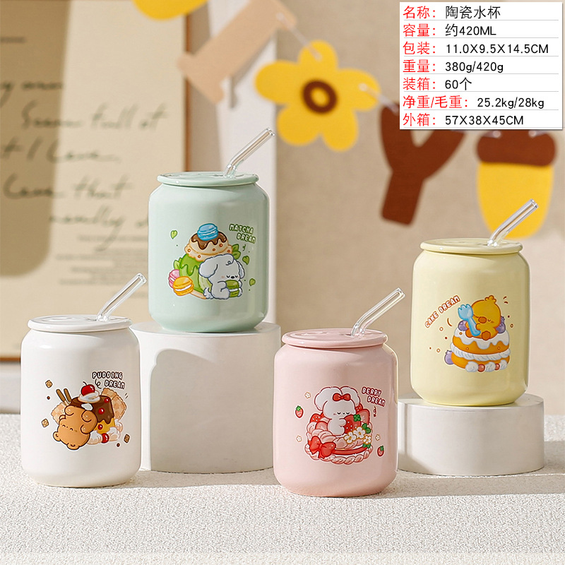 Taza de cerámica con oso fresa regalo lindo para estudiantes