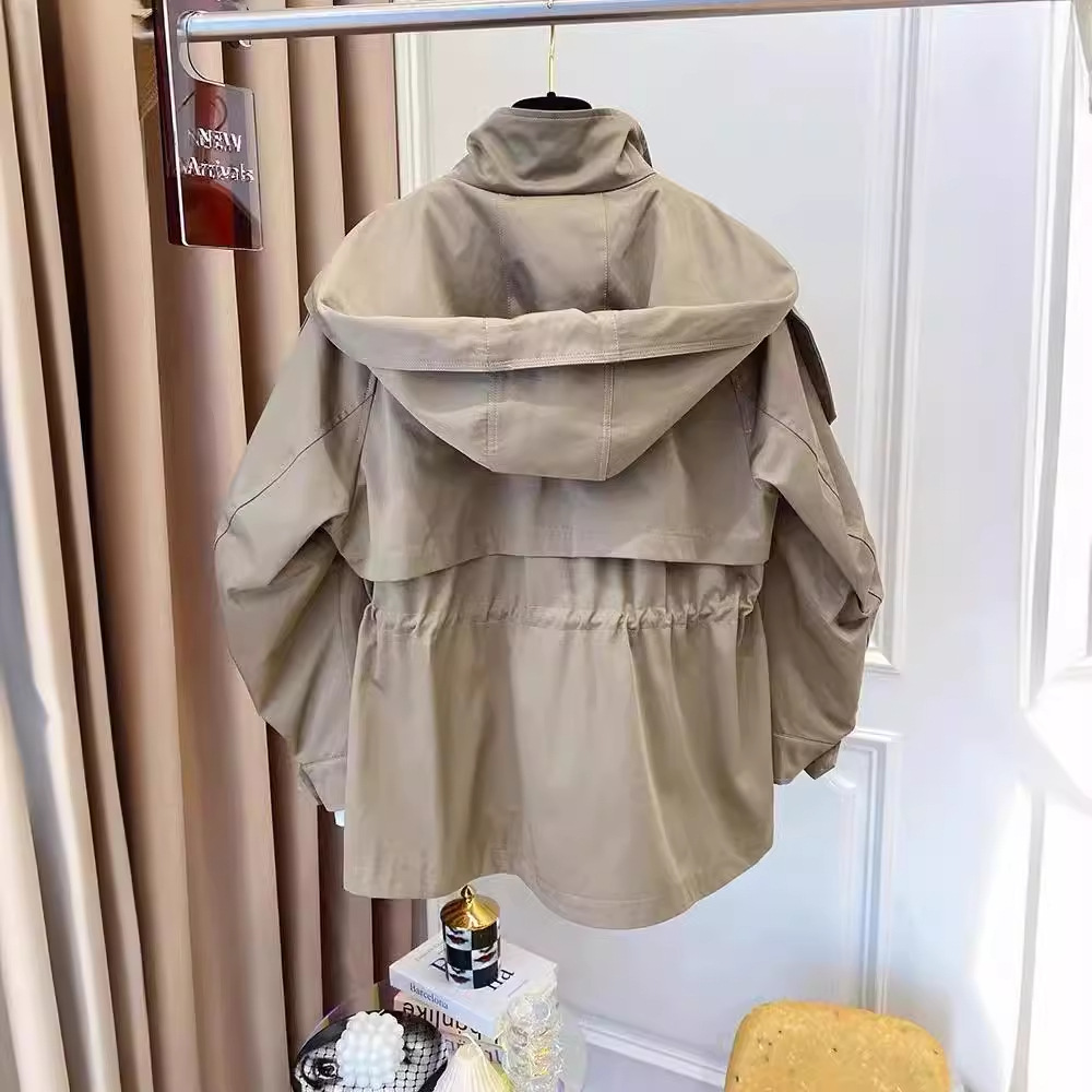 Women's Clothing 2024 early autumn new design niche loose casual short drawstring waist workwear windbreaker jacket women spring and autumn_voghion.com