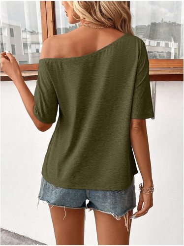 Eurasian cross-border Amazon design summer new sexy off-shoulder print casual foreign trade heart T-shirt