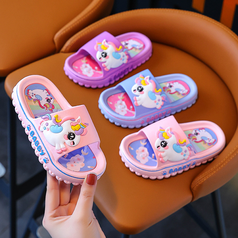 Unicorn Children's Slippers Female Summer Little Girl Cartoon Cute Indoor Non-Slip Soft Bottom Parent-Child Girl Sandals