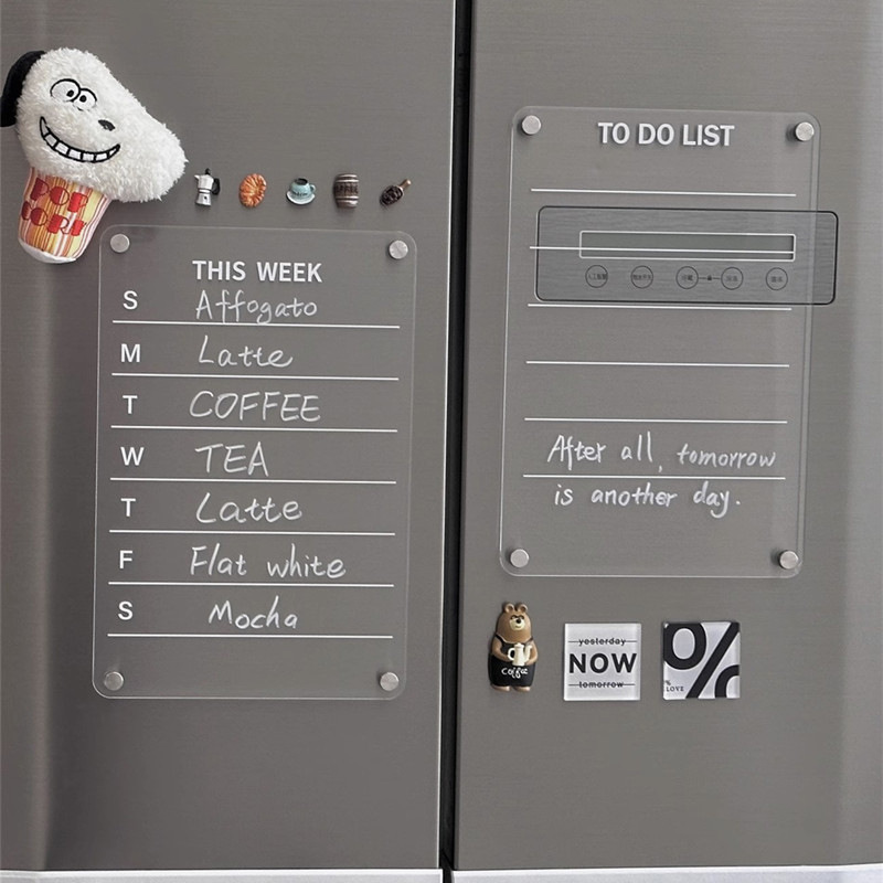 Refrigerador tablero de visualización tablero de mensajes acrílico transparente puerta de hierro magnética agenda semanal memorándum borrable