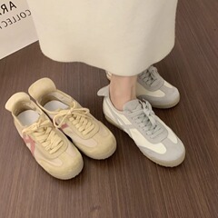xieyiren内增高丝绸拼色踩跟阿甘鞋2025年新绑带休闲运动德训鞋女
