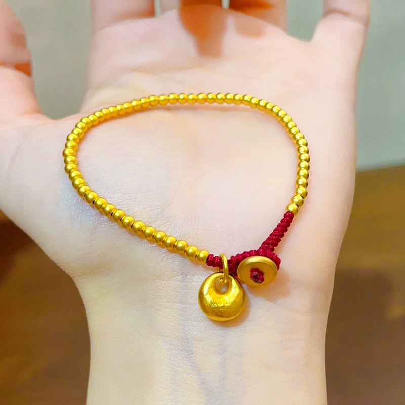 Матовая красная верёвочная bracelet, браслет из одного шарика, монеты, инфлюенсер