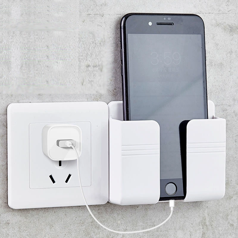 Mobile phone charging, tubing, universal remote control, wall storage system