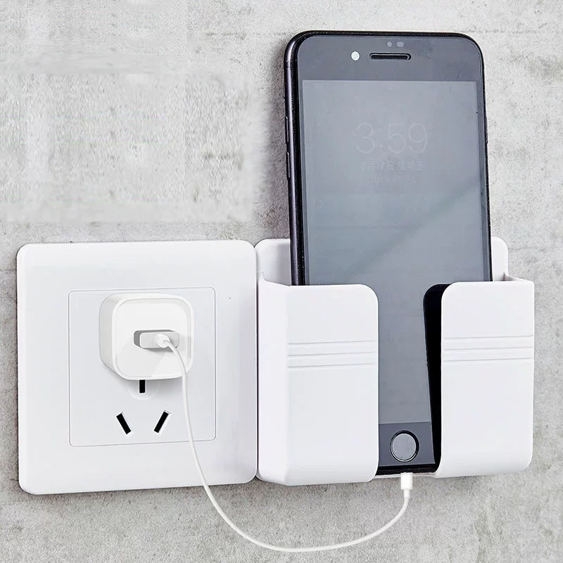 Mobile phone charging, tubing, universal remote control, wall storage system