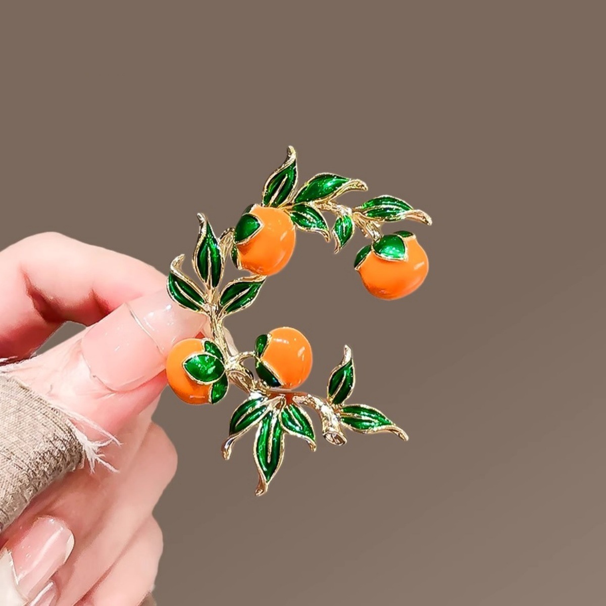New Persimmon Ruyi Brooch Pastoral Style Oil Dropping Enamel Persimmon Corsage Women's Fashion Creative Clothing National Style Pin