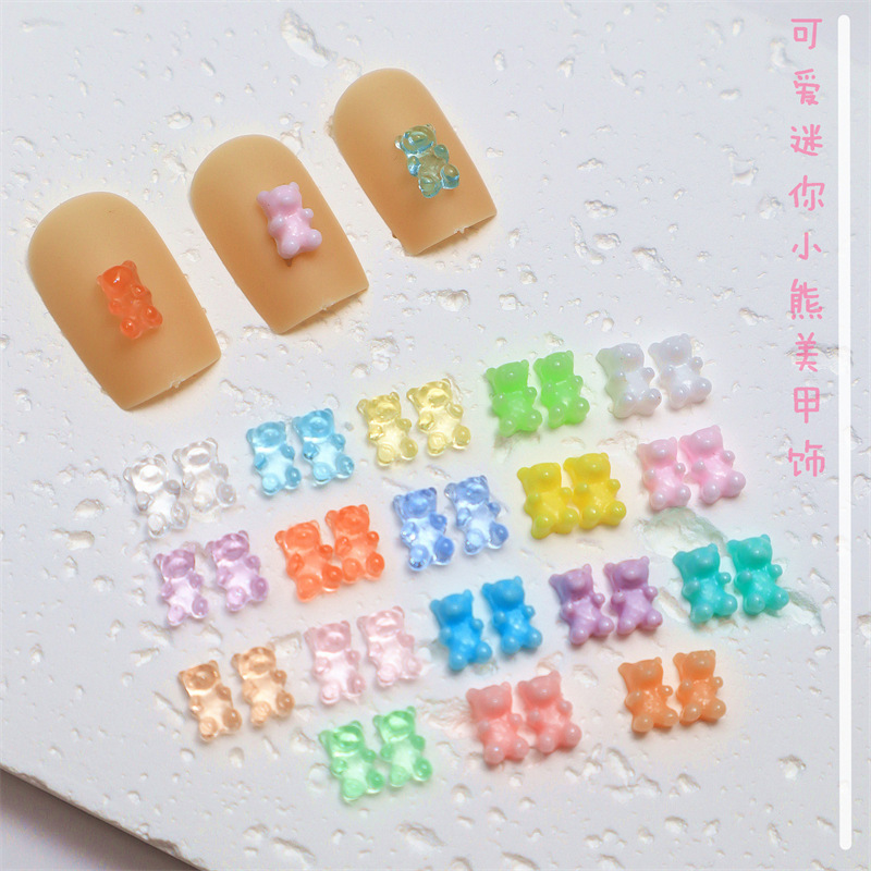 Online celebrity nail bear mini ice jelly bear macaron color small size cute resin three-dimensional nail decoration Online celebrity nail bear mini ice jelly bear macaron color small size cute resin three-dimensional nail decoration