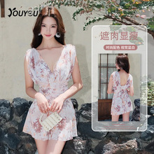 泳衣女2024新款爆款微胖女孩遮肉性感显瘦时尚连体温泉游泳衣