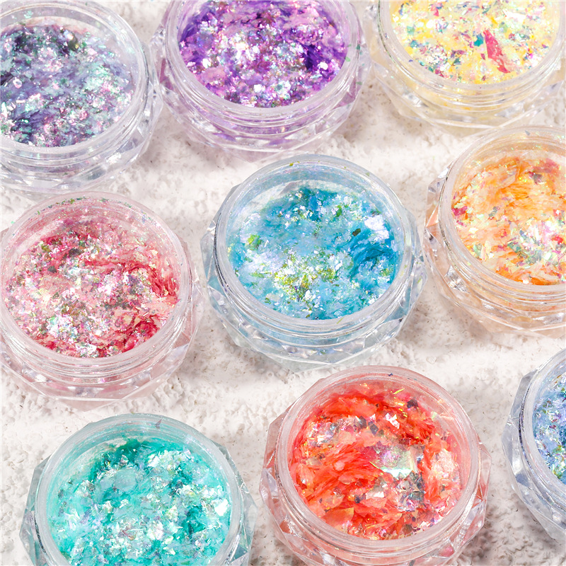 Nuevo estilo Japonés de uñas de color Internet celebridad brocado en polvo flash polarizado color mágico Opal polvo sueño de hielo de cristal de uñas lentejuelas