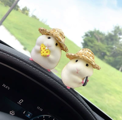 Doll Car Central Console – Car ornaments - straw-hat-yellow-hamster-melon-seeds-cheese