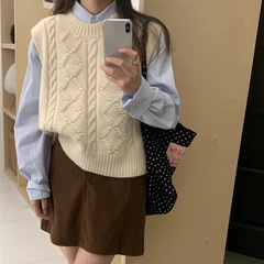 2025春秋新款纯色马甲宽松无袖背心圆领外搭女装针织复古女上衣
