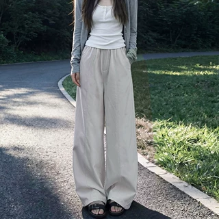 灰色美式弯刀工装裤夏季薄款女2026新款高腰阔腿小个子休闲直筒裤
