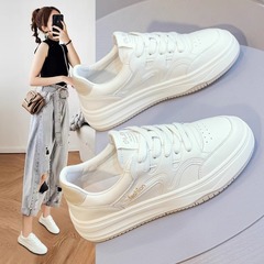 Women's Plain Color Slip-On Flat Sneakers with Laces - 2024 Spring New Casual Lightweight Breathable Versatile Flat Laced Shoes