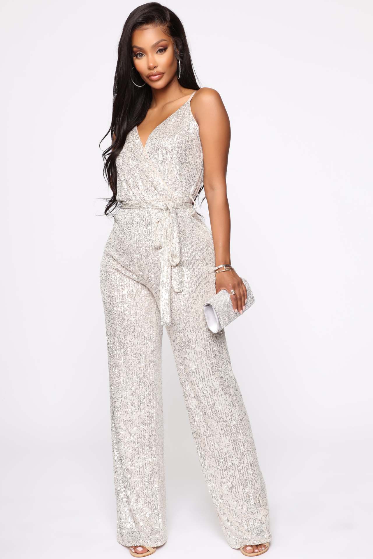 Retro Solid Color Polyester Full Length Sequins Jumpsuits display picture 3