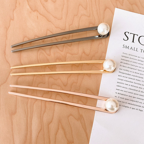 Korean pearl hairpin, metal hairpin, simple modern daily headwear, hairpin, hairpin, hairpin, hairpin, temperament hairpin