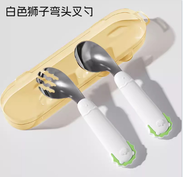 White lion elbow fork and spoon