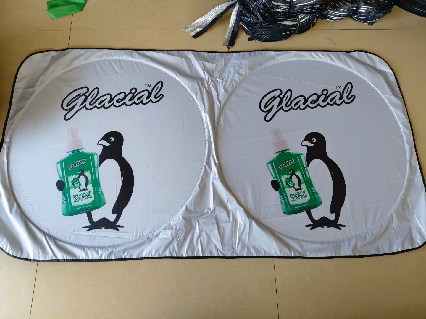 Universal heat insulation sun shield coated silver cloth car double ring sun visor printed LOGO car sun shield