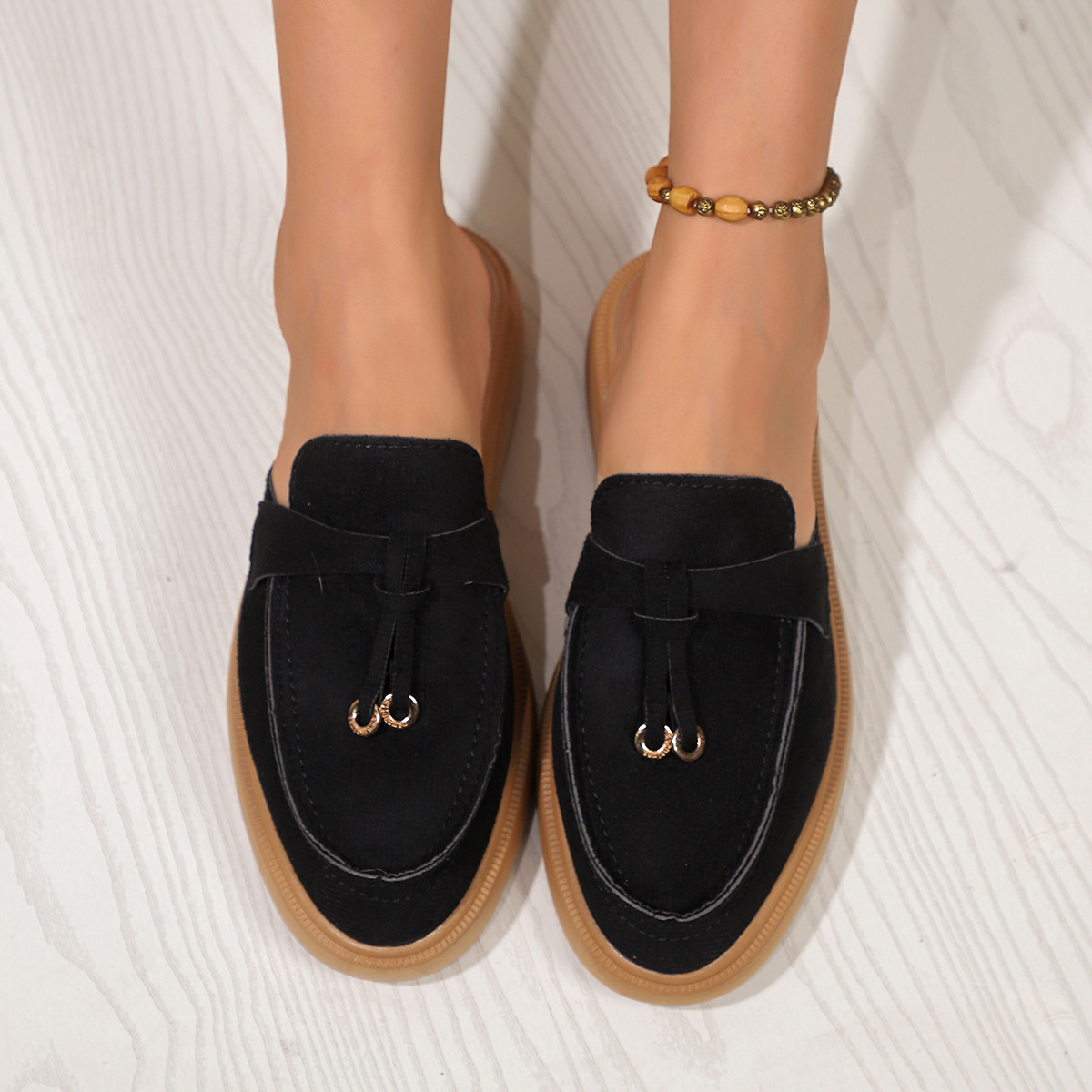 Pantuflas de mujer de talla grande y media longitud, modernas, versátiles, planas, cómodas y con suela gruesa._voghion.com