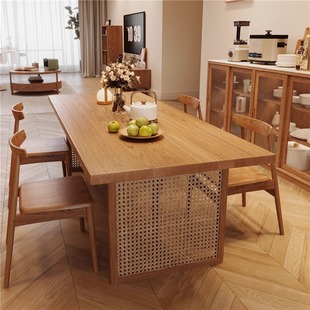 Solid Wood Dining Table and Chair Combination Home Dining Table Log Style Rectangular Large Table Living Room Study Desk
