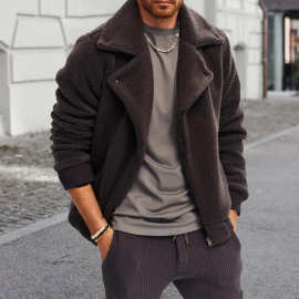 现货2026秋冬季男士羊羔绒外套男士开衫外套休闲夹克上衣跨境男装