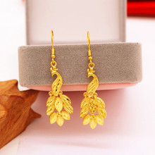 新款沙金饰品轻奢风沙金孔雀耳钩流苏小众设计高级感送妈妈礼物