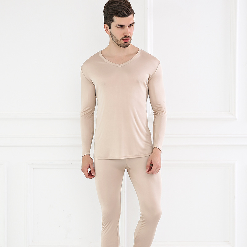 Silk Men's Autumn Clothes and Trousers Set Mulberry Silk Crewneck Cotton Sweater Slim-fit Warm and Comfortable Base Underwear Set Silk Men's Autumn Clothes and Trousers Set Mulberry Silk Crewneck Cotton Sweater Slim-fit Warm and Comfortable Base Underwear Set