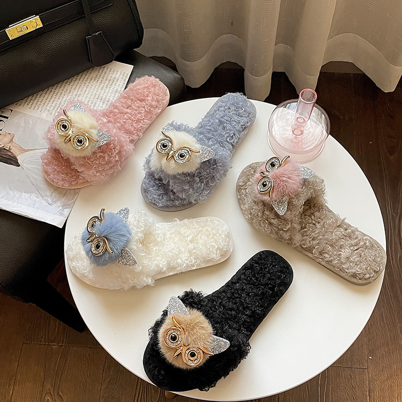 Ženski flis odprti čevlji jeseni in pomladi za notranjo uporabo na prostem, topli nedrseči čevlji za hišo_voghion.com