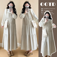 孕妇连衣裙春秋2025新款孕期穿搭气质宽松小清新中长款春装上衣女