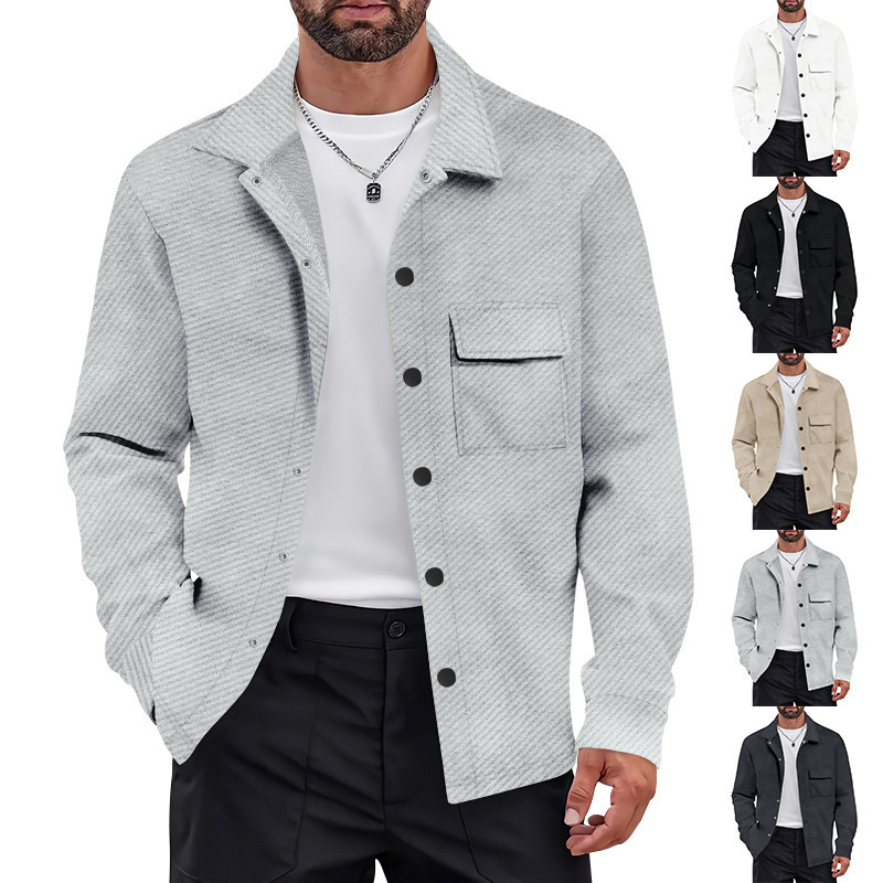 2025 spring and autumn cross-border foreign trade American heavy men's vintage casual jacquard knitted lapel shirt jacket men's clothing 2025 spring and autumn cross-border foreign trade American heavy men's vintage casual jacquard knitted lapel shirt jacket men's clothing