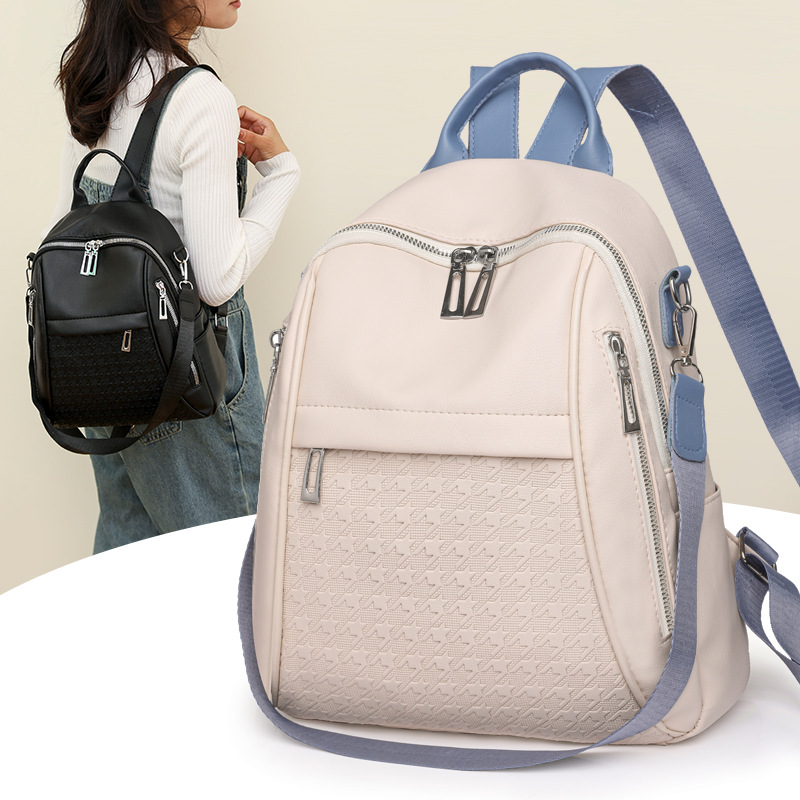 Bolsos para mujer 2023 nueva mochila de cuero suave para mujer literaria y artística moda color en relieve mochila de viaje al aire libre de doble uso