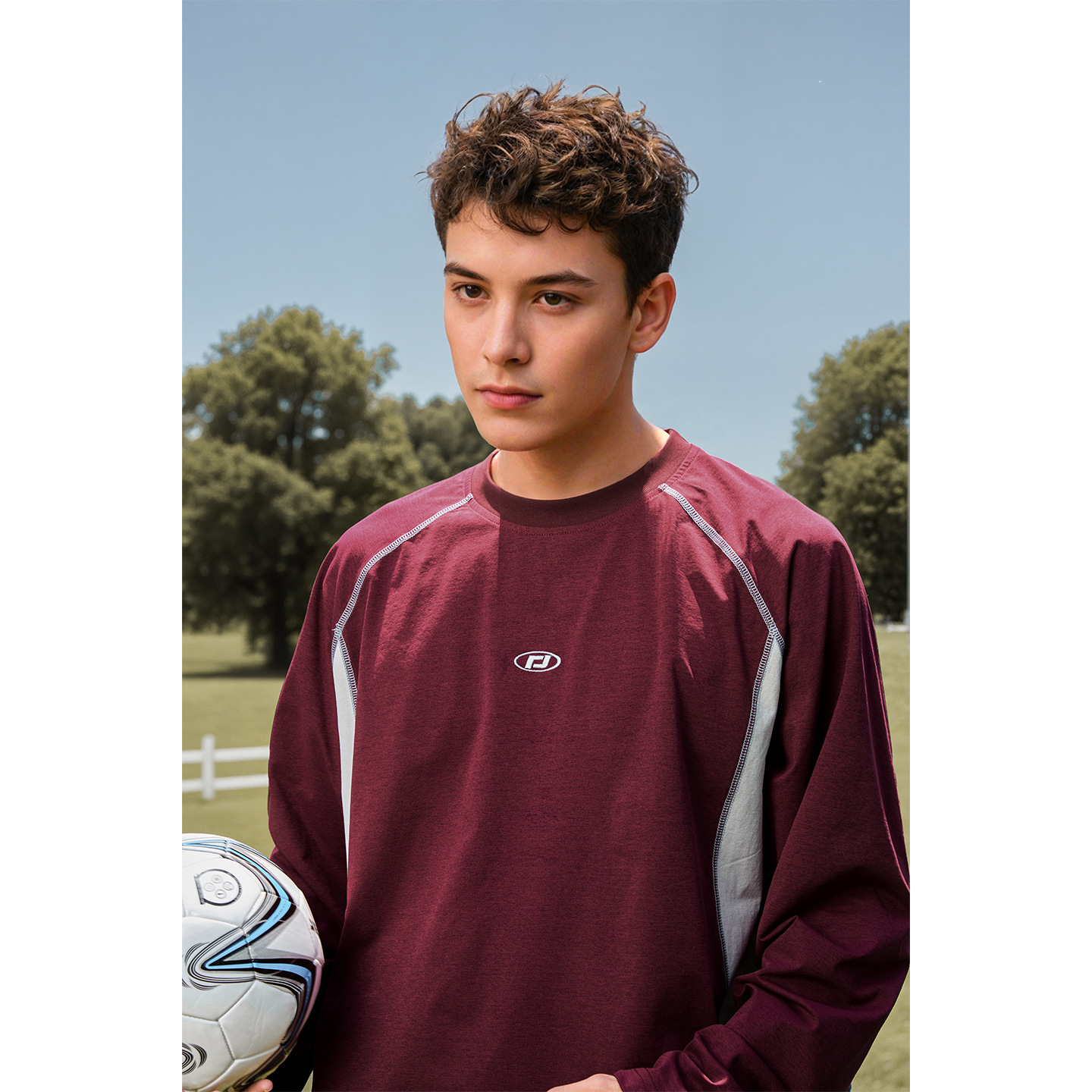 防晒透气撞色拼接运动风长袖T恤男秋季新款潮牌刺绣宽松卫衣体恤