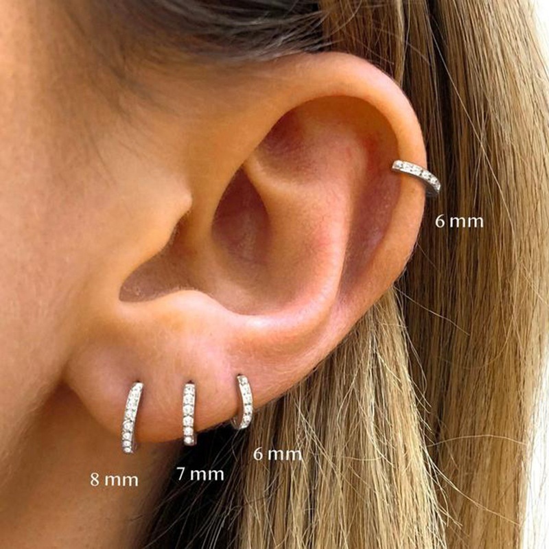 European and American Popular Single Row Zircon Earrings Round Piercing Earrings for Women Minimalist Trend Amazon Best-Selling Ear Jewelry