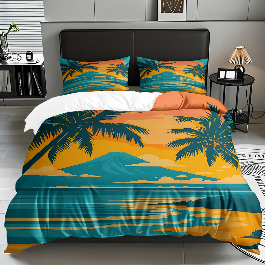 TEMU / JIT transfronterizo textil doméstico mar hermoso paisaje impresión colcha colcha de almohada fuente fábrica para la imagen se puede fijar