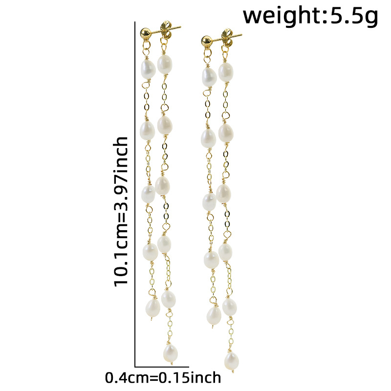 cadena de perlas naturales pendientes de bordas mujeres s925 aguja de plata aretes de aretes multifuncional chapado en oro 18k color preservación joyas de aretes al por mayor