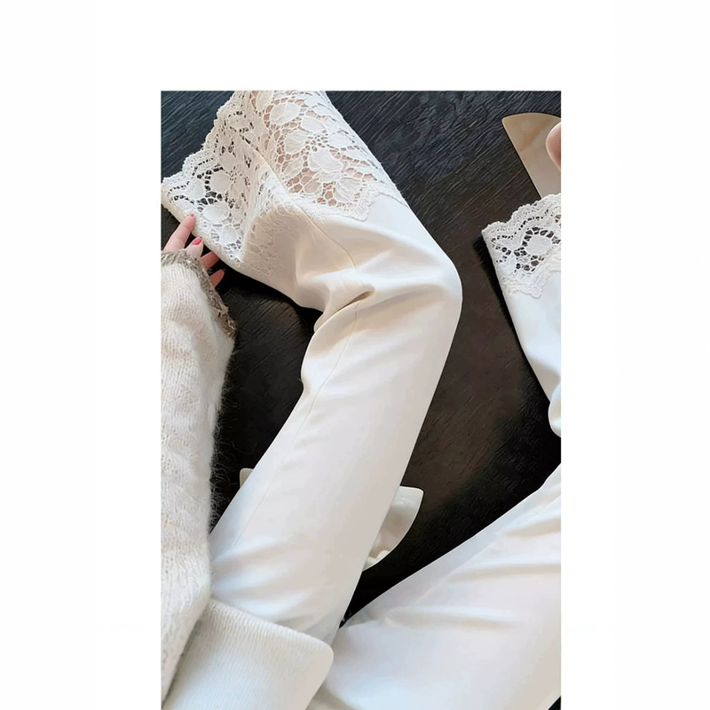 White Lace-Trimmed Flared Jeans for Women, Summer 2026, Thin Style, Petite, 7/8 or 9/10 Length Flared Pants White Lace-Trimmed Flared Jeans for Women, Summer 2026, Thin Style, Petite, 7/8 or 9/10 Length Flared Pants