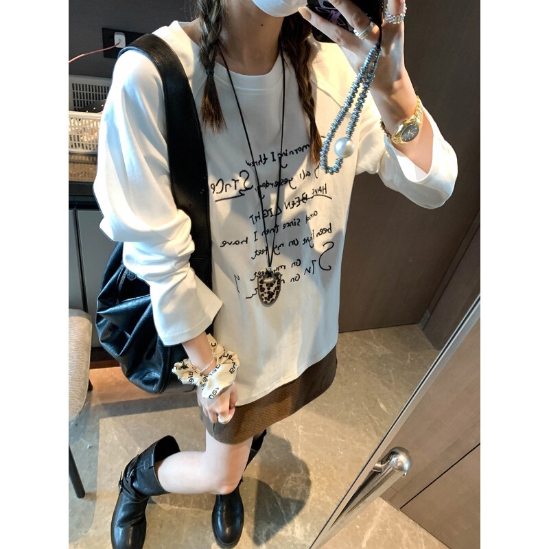 Mochi Blogger's Personal Collection American-Style Simple Letter Embroidery Round-Neck Loose Casual Long-Sleeve T-Shirt Mq0791 Mochi Blogger's Personal Collection American-Style Simple Letter Embroidery Round-Neck Loose Casual Long-Sleeve T-Shirt Mq0791