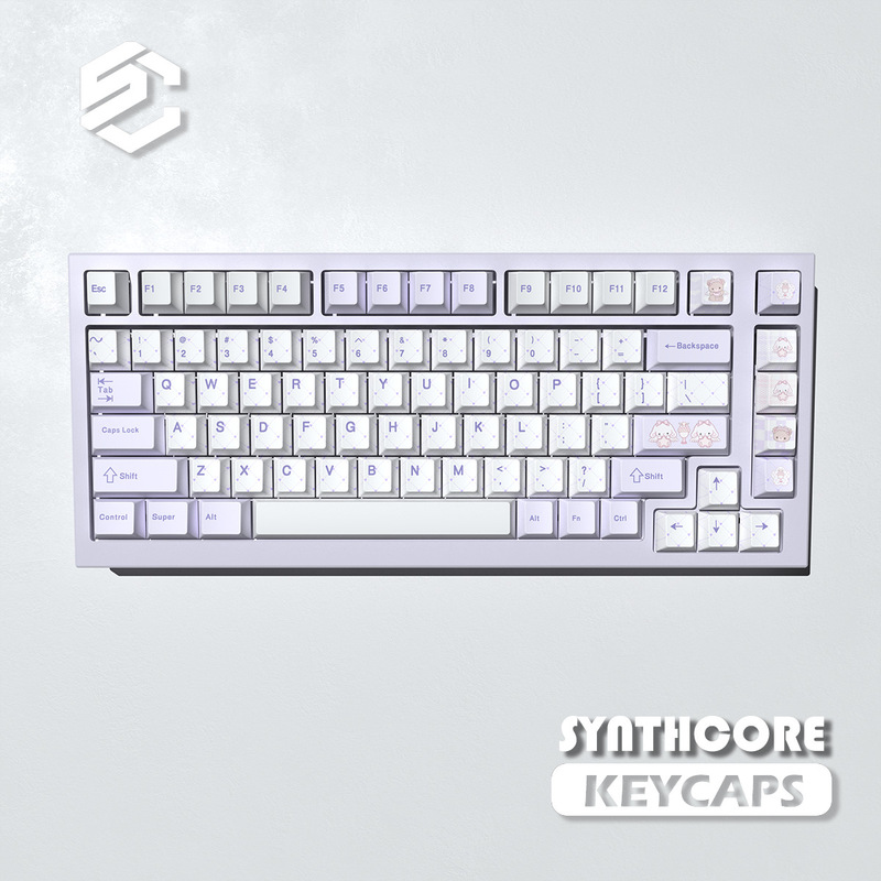 バニーティーパーティーキーキャップオリジナルpbt昇華カスタマイズキーキャップ5面昇華ラベンダーパープルウーティング|undefined