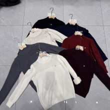 蕾丝上衣女长袖春秋款女装2025年新款时尚温柔毛衣女针织打底衫潮