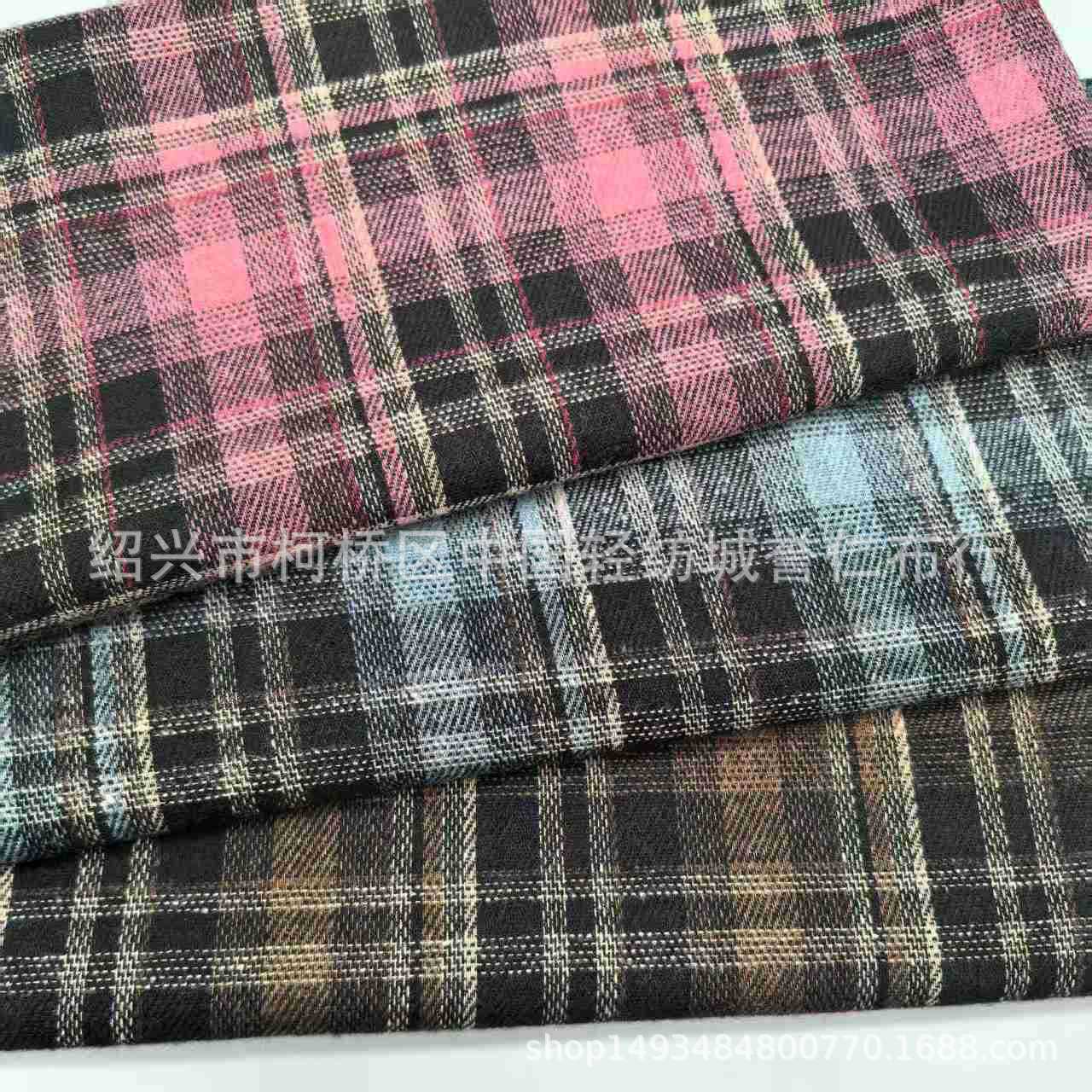 现货涤棉单面磨毛格子布涤棉法兰绒斜纹格子面料秋冬衬衫外套面料