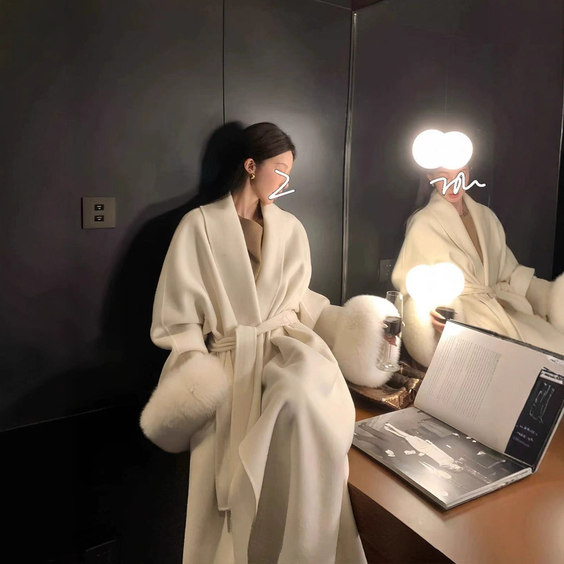 100 Sheep Wool Long High-End Double-Sided Woolen Outwear for Women in Autumn and Winter Detachable Real Fox Fur Outwear