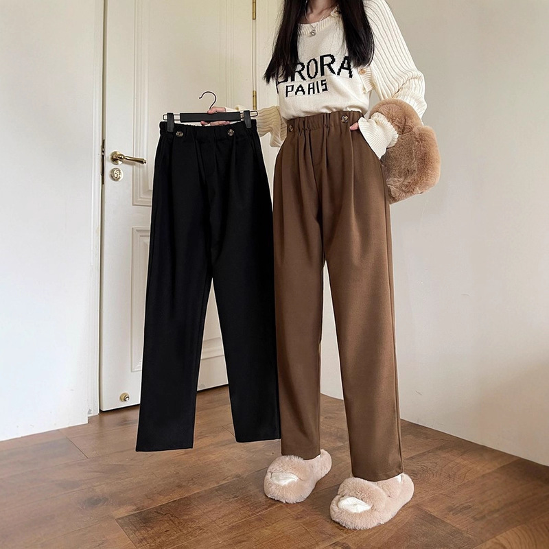American Retro Casual Pants for Women, Autumn and Winter High-Waisted Cropped Wide-Leg Pants, Thickened Plus-Size Harem Pants, High-Quality Wholesale